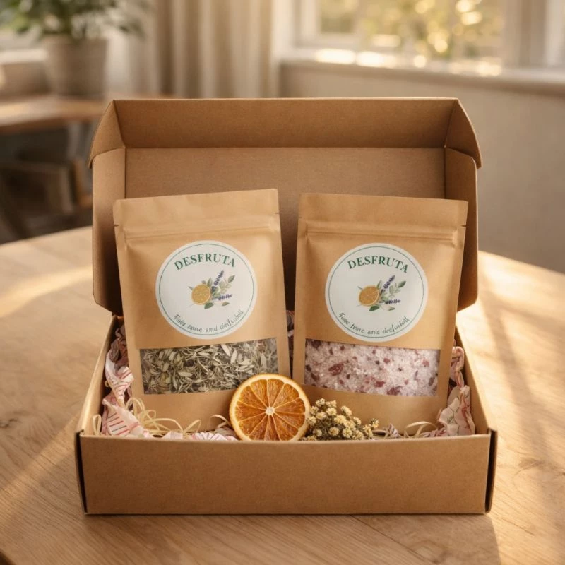 Kit Presente Desfruta com ch&aacute; de ervas e sais de banho